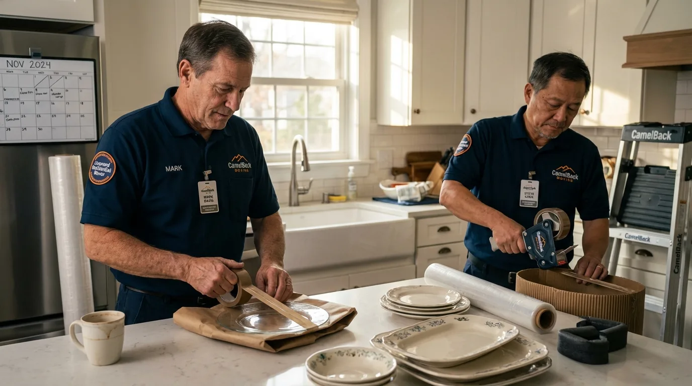 Professional crew packing kitchen dishware in Cheswold, DE